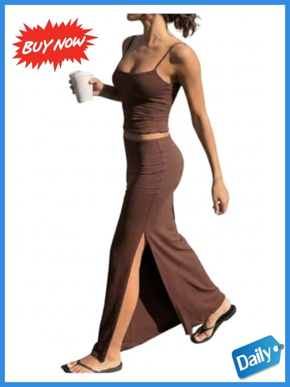 2 Piece Crop Cami & Maxi Skirt Set High Stretch Slim Fit